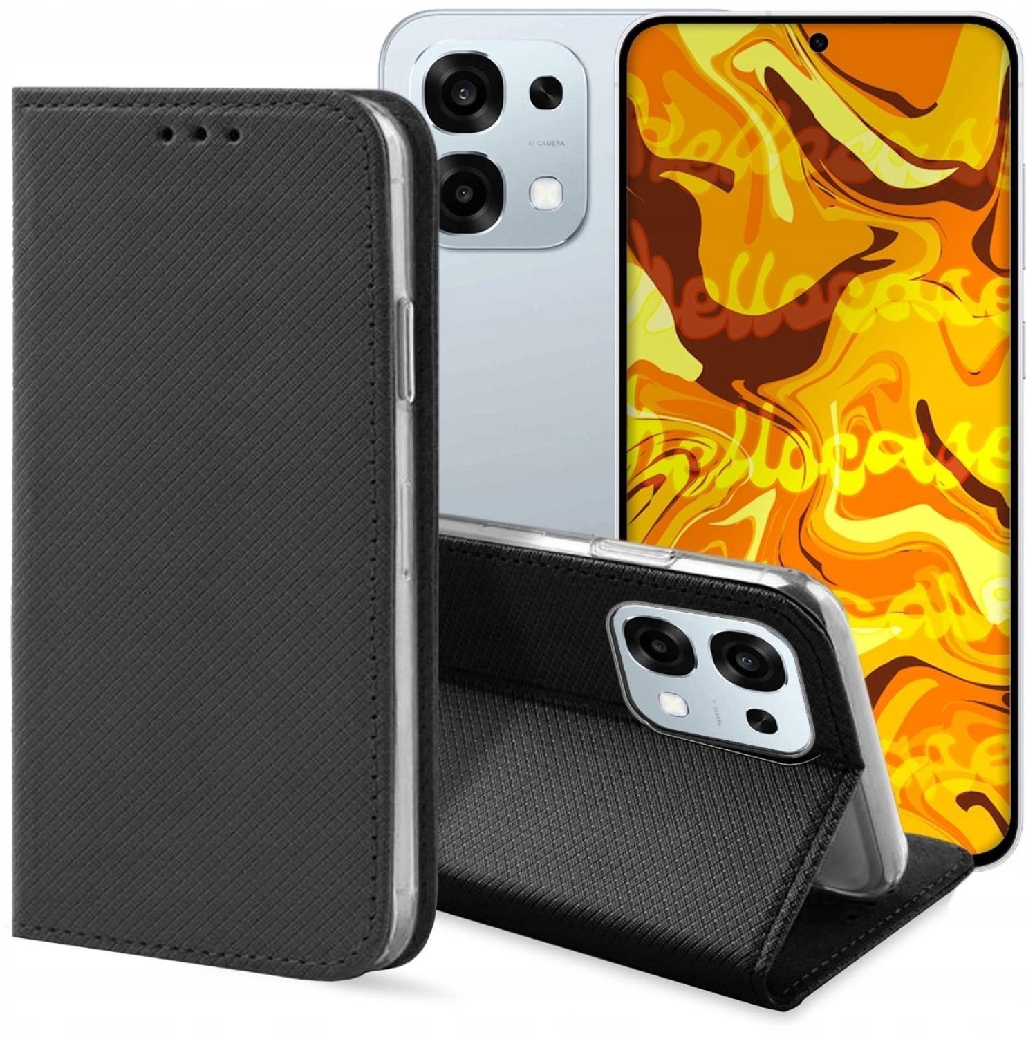 Hello Case Etui z Klapką Do Oppo A6 Pro 5G Czarne, Zamykane, Magnetyczne, Kabura