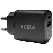Ładowarki do telefonów - Tesla Ładowarka sieciowa Power Charger T220, 1×USB, 1× USB-C 25 W PD 3.0 Czarna - miniaturka - grafika 1