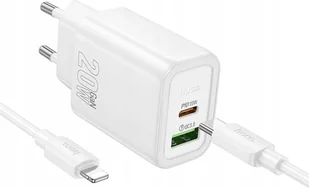 HOCO ładowarka sieciowa USB A + Typ C + kabel Typ C do Lightning PD QC3.0 3A 20W N61 biała - Ładowarki do telefonów - miniaturka - grafika 1