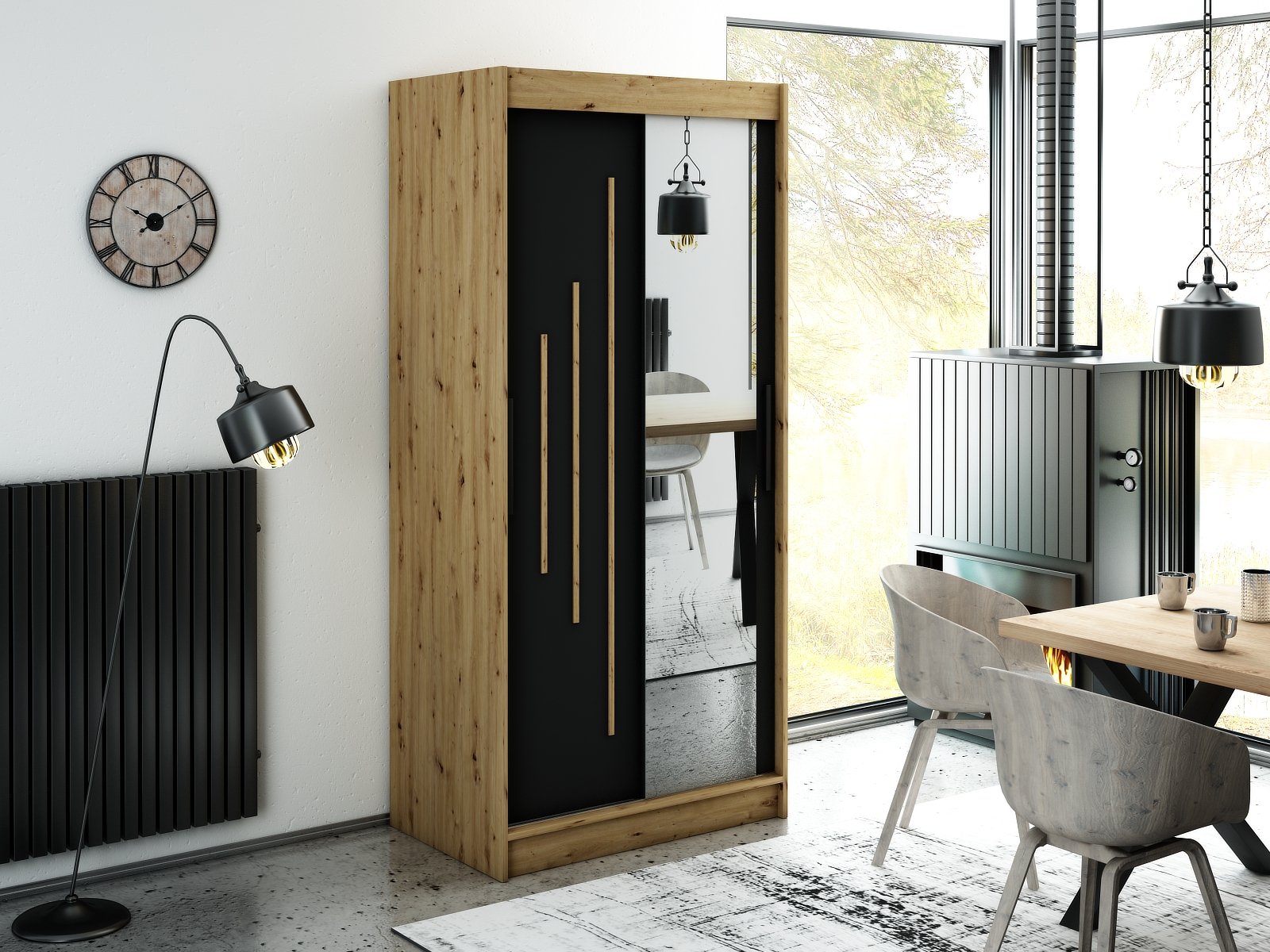 MINIO szafa 100 cm LETO Y2 czarny mat / dąb Artisan