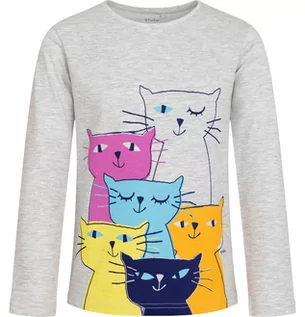 Bluzki dla dziewczynek - T-shirt z długim rękawem dla dziewczynki, z kotami, szary, 9-13 lat - grafika 1