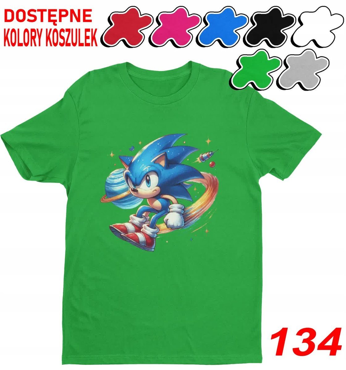 Dziecięca Koszulka T-Shirt Z Nadruk.Sonic Sonik Szybki Błyskawica -L146-152