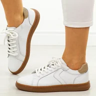 Półbuty damskie - Białe skórzane półbuty damskie Sergio Leone Sp105 - miniaturka - grafika 1