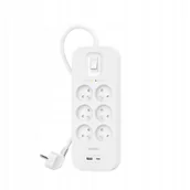 Listwy zasilające - Belkin SurgePlus 6xFR 1xUSB-A 1xUSB-C 650J 2M - miniaturka - grafika 1