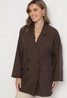 Marynarki i żakiety damskie - Brązowa Marynarka Oversize Dwurzędowa z Imitacją Kieszeni Tinnielle - miniaturka - grafika 1