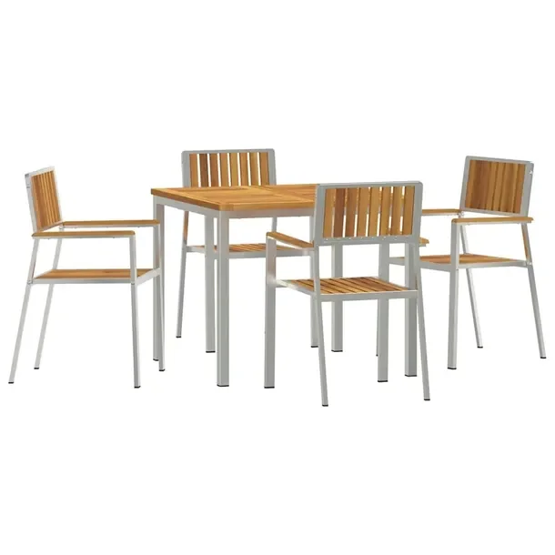 Zestaw Jadalniany z Litego Drewna Akacjowego, Stół 90x90 cm, 4 Krzesła,