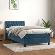 Łóżka - Łóżko kontynentalne z materacem, niebieskie, aksamit, 100x200cm Lumarko - miniaturka - grafika 1