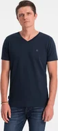Koszulki męskie - Ombre T-shirt męski V-NECK z elastanem - granatowy V2 OM-TSCT-0106 L - miniaturka - grafika 1