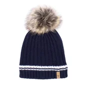 Czapki damskie - Damska czapka z wzorem w paski i pomponem - miniaturka - grafika 1