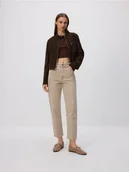 Kurtki damskie - Reserved - Krótka kurtka z imitacji zamszu - ciemnobrązowy - miniaturka - grafika 1