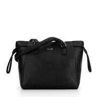 Torebki damskie - Shopperka z ozdobnymi ściągaczami czarno - złota - miniaturka - grafika 1