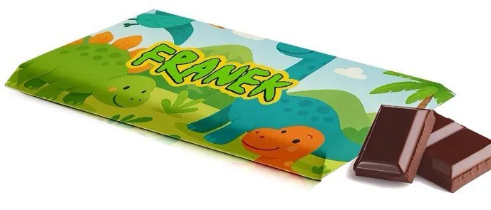 Czekolada personalizowana z imieniem - wesoły motyw dinozaurów dinozaury