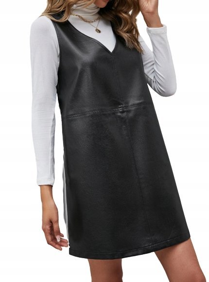 SHEIN PROSTA SUKIENKA CZARNA EKOSKÓRA MINI 36 VKV