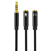 Kable - XO kabel audio 2w1 NB-R197 jack 3,5mm - złącze jack 3,5mm / mikrofon 0,23 m czarny - miniaturka - grafika 1