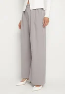 Spodnie damskie - Szare Spodnie Garniturowe o Szerokim Kroju z Zakładkami i Wysokim Stanem Ulianeria - miniaturka - grafika 1