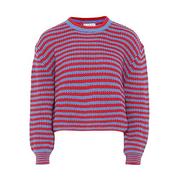 Swetry damskie - Libbi Damski sweter w paski, stylowy sweter z dzianiny z luźnymi rękawami, akryl czerwony niebieski paski rozmiar M/L, Czerwono-niebieskie paski, M - miniaturka - grafika 1