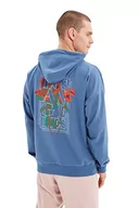 Bluzy męskie - Trendyol Męska bluza z kapturem, gładka, oversize, indygo, L, Indygo, L - miniaturka - grafika 1