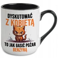 Kubki - Kubek Coffe z Nadrukiem DYSKUSJA Z KOBIETĄ Stylowe Wzory Biało Czarny - miniaturka - grafika 1