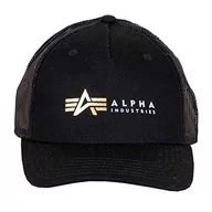 Czapki damskie - Alpha Industries Męska czapka z daszkiem Alpha Label Trucker Cap Foil Print, czarna, rozmiar uniwersalny - miniaturka - grafika 1