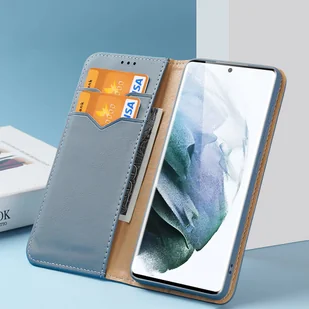 Dux Ducis Hivo skórzane etui z klapką pokrowiec ze skóry naturalnej portfel na karty i dokumenty Samsung Galaxy S22 Ultra niebieski - Etui i futerały do telefonów - miniaturka - grafika 9