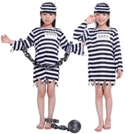 Stroje karnawałowe - Więzień Skazaniec Pasiak Kostium Strój Na Halloween Karnawał Bal 146/152 - miniaturka - grafika 1