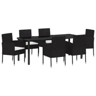 Meble ogrodowe - vidaXL Zestaw do jadalni w ogrodzie 7-elementowy z poduszkami z czarnego polirattanu - miniaturka - grafika 1