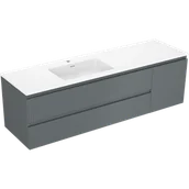 Szafki łazienkowe - Mexen Rivel szafka łazienkowa 160 cm z umywalką Otis lewą, 2S, 1D, ryflowana, grafit/biała mat - 91A23-16047-3-BBFFF66-W18L01 - miniaturka - grafika 1