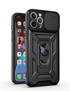 Cam Slider Ring Pancerne Hybrydowe Etui Pokrowiec + Magnetyczny Uchwyt + Ochrona Aparatu Realme 8 / 8 Pro Czarny - Etui i futerały do telefonów - miniaturka - grafika 1