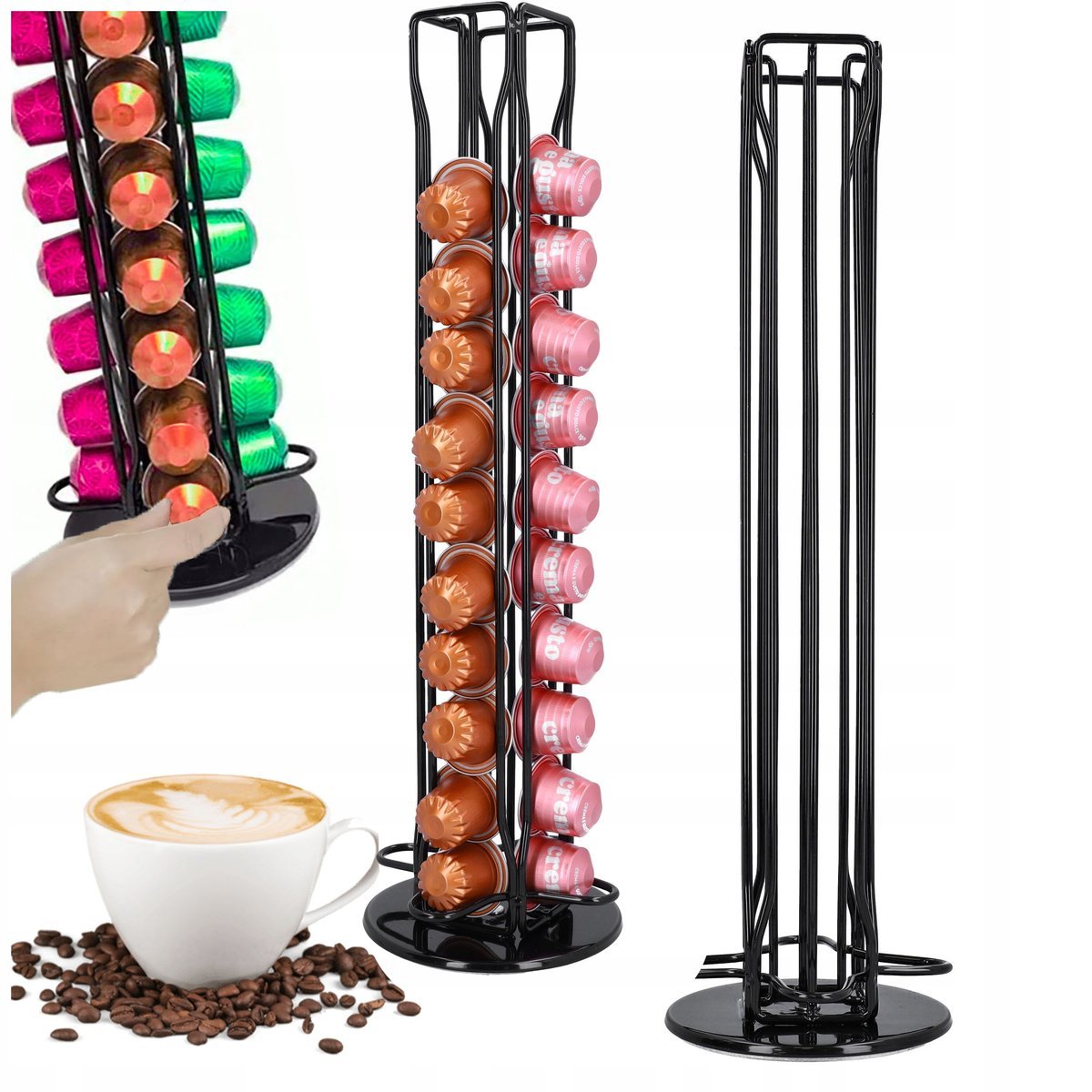 Stojak na kapsułki nespresso do kawy obrotowy 40 szt czarny podajnik