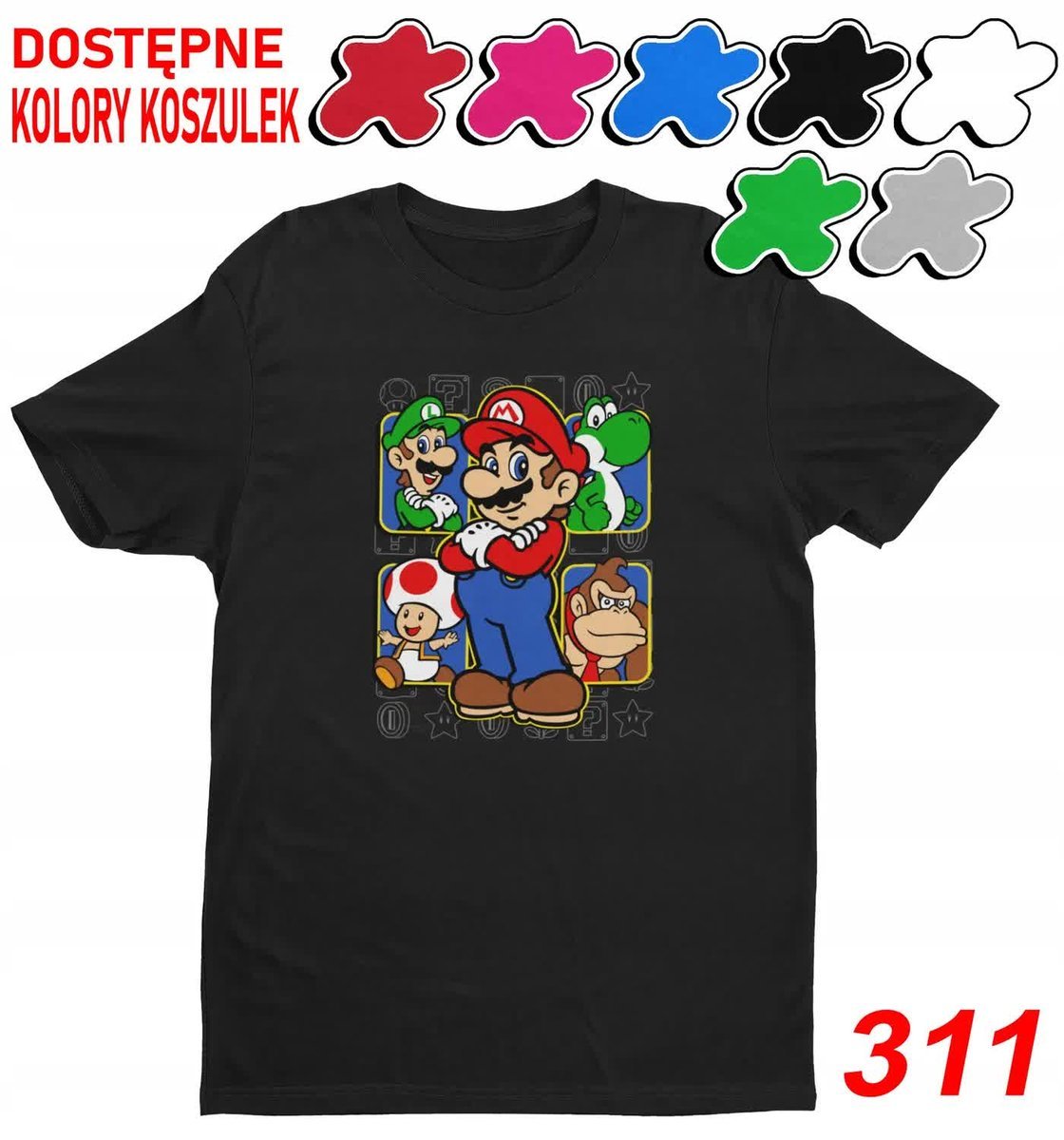 Dziecięca Koszulka Z Nadrukiem Wybór Super Mario Luigi Gry -L 146-152