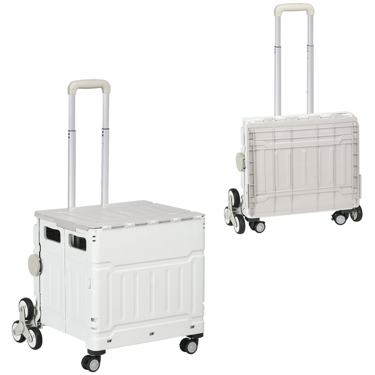 HOMCOM Składany wózek na zakupy z kółkami, pokrywą i teleskopową rączką, udźwig 80 kg, aluminiowy kosz na zakupy o pojemności 51 l, 52 x 48 x 100 cm..