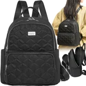 Plecaki - RENEW FORCE PLECAK DAMSKI CZARNY PLECACZEK POJEMNY Srebrny Zamek A4 dla Kobiety Kobiecy QU-BP-01 - miniaturka - grafika 1