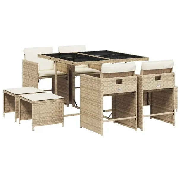 Zestaw mebli ogrodowych rattan PE, beżowy, stół 110x106x73 cm, krzesło