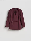 Marynarki i żakiety damskie - Reserved - Marynarka z paskiem - burgundowy - miniaturka - grafika 1