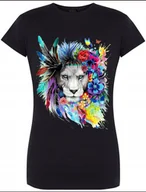 Koszulki i topy damskie - Kolorowy Lew Damski T-shirt Modny Nadruk Rozm.L - miniaturka - grafika 1