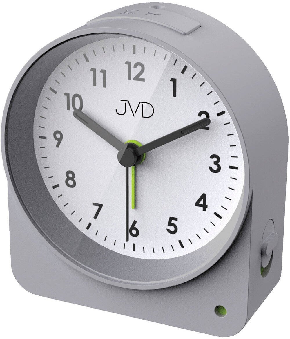 Budzik JVD SRP5138.2 10 cm płynący sekundnik drzemka automatyczne podświetlenie .
