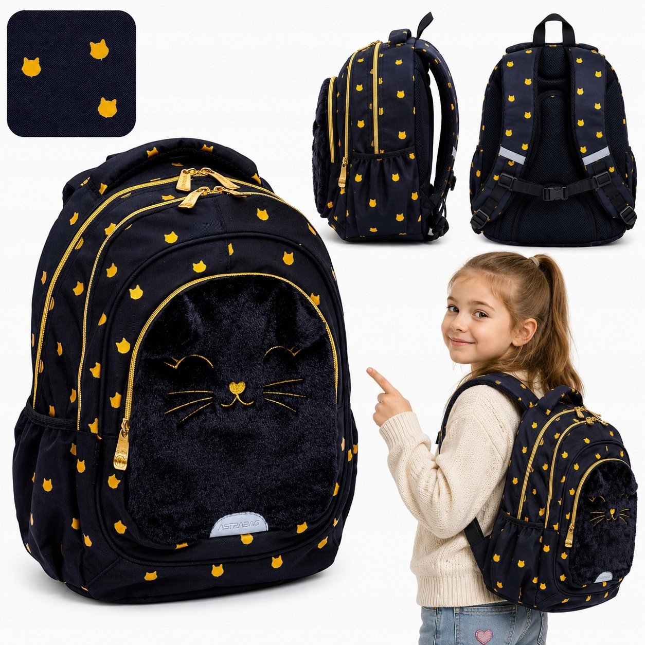 Plecak Szkolny Młodzieżowy Dla Dziewczynki Kotek 20L Klasa 1-3 Astrabag
