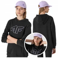 Bluzy dla dziewczynek - BLUZA dziecięca z KAPTUREM dla dziewczynki 4F dresowa 4FJWSS24TSWSF0921 122 - miniaturka - grafika 1