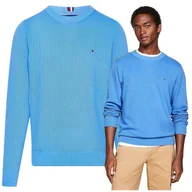 Swetry męskie - Niebieski Sweter Męski Premium Elegancki Tommy Hilfiger Bawełna Piękny XXL - miniaturka - grafika 1
