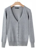 Swetry damskie - Sweter Damski Sweterek Rozpinany Kardigan Wiosna Jesień Dzianinowy Szary - miniaturka - grafika 1