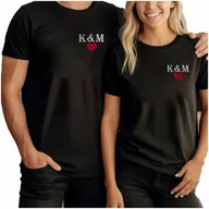 Koszulki męskie - Koszulki Koszulka Dla Pary Serce Inicjały Prezent Na Walentynki S + Imie - miniaturka - grafika 1