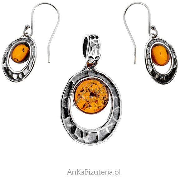 ankabizuteria.pl Komplet biżuteria srebrna oksydowana z bursztynem