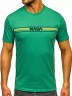 Koszulki męskie - Zielony bawełniany t-shirt męski z nadrukiem Denley 5052 - miniaturka - grafika 1