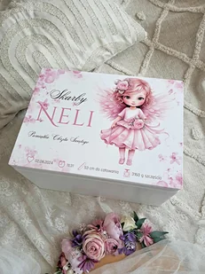 KUFEREK WSPOMNIEŃ ANIOŁ z metryczką, prezent roczek, chrzest, narodziny - Pamiątka Chrztu Świętego - miniaturka - grafika 1