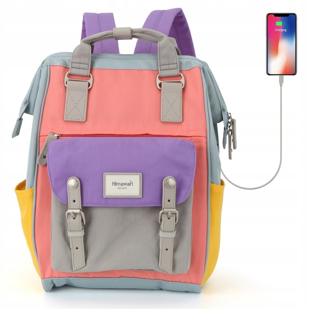 Plecak Himawari 9018 na laptopa 14-15 z USB 03 miejski wielokolorowy
