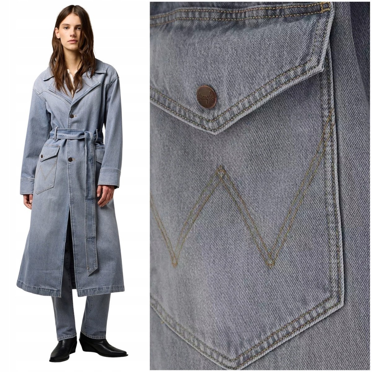 Wrangler Denim Trench Haute Haze długi jeansowy damski płaszcz M