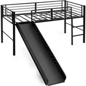Łóżka dla dzieci i młodzieży - Łóżko Piętrowe z Drabinką i Zdejmowaną Zjeżdżalnią, Rama Łóżka dla Dzieci z Barierką Zabezpieczającą i Przestronnym Schowkiem pod Łóżkiem (Czarne) - miniaturka - grafika 1