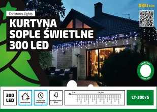 Multimix.pl Kurtyna Sople LED 14,5 m 300 LED wyłącznik czasowy zewnętrzne lampki choinkowe NR 1775 Zimny biały OLT-300/S/P - Oświetlenie świąteczne - miniaturka - grafika 1