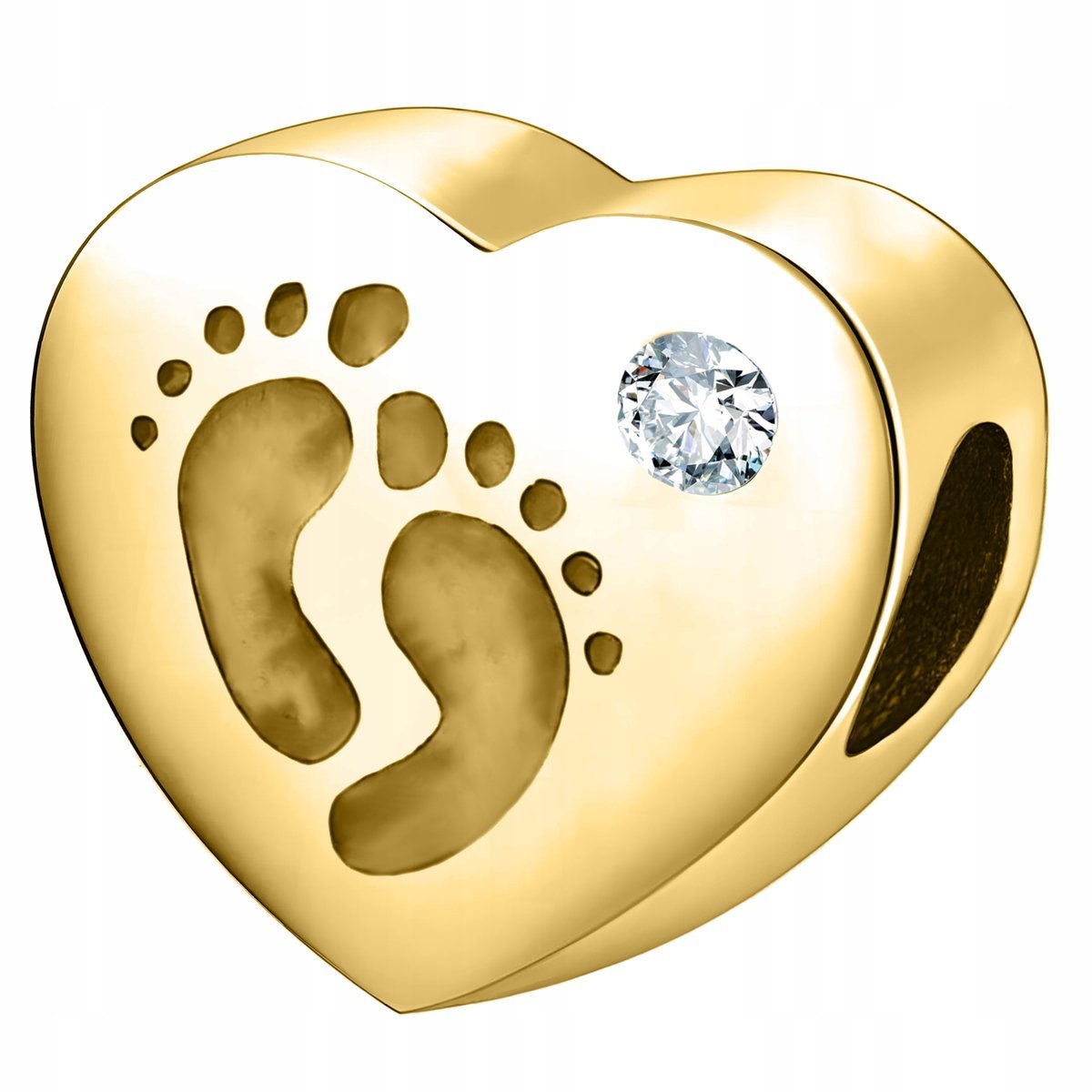 Złoty Charms Serce Serduszko Stópki Cyrkonia Stopy Stopa zawieszka beads