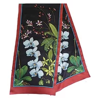 Apaszki i szaliki damskie - H DUPONT Długi szalik 100% jedwab zaciśnięty czarny 180 X 43 CM Orchidee - miniaturka - grafika 1
